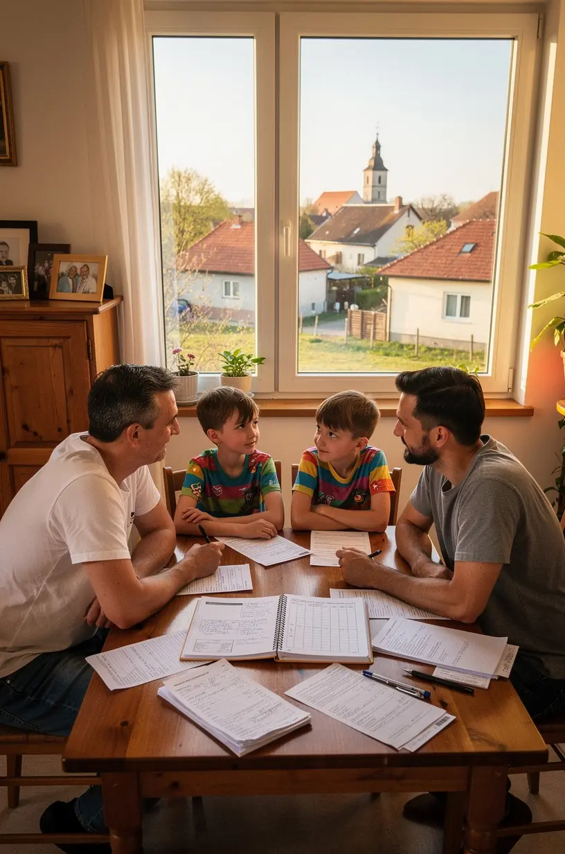 Kéz, amely érméket helyez egy átlátszó perselybe, a háttérben jegyzetfüzet és megtakarítási útmutató.